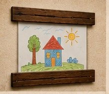 Magnetic wooden art hanger holding children's artwork