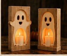Wooden ghost candle holders