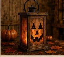 Interchangeable wooden jack-o'-lantern lantern
